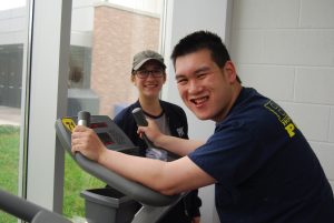 Athlete training on exercise bike.