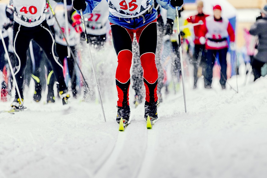 group of skiers in starting position